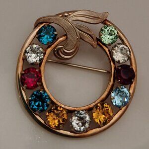 Vtg Rhinestone Brooch with Crocheted Ecru Lace Victorian Collar Handmade In USA